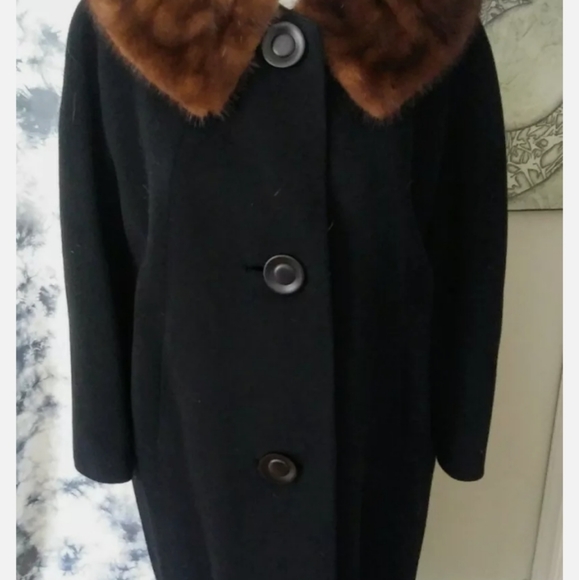 Vintage Furlaine wool coat with mink collar size M/L - Picture 1 of 6